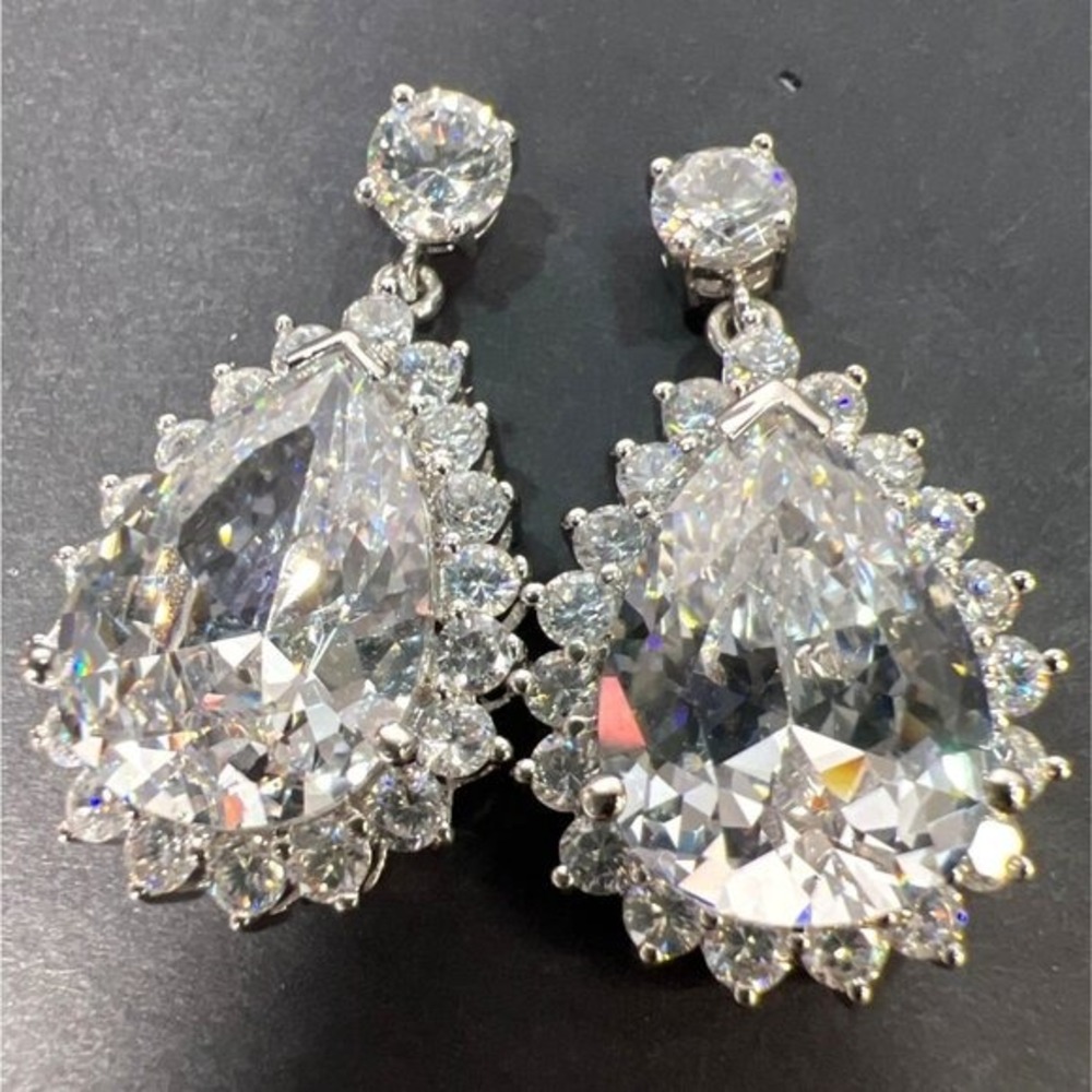 Nolan Miller Glamour Collection Post Earrings‎ Large Teardrop Prong Set Crystals